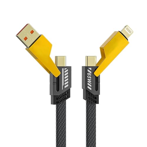 Image of NISHTECH 4 in 1 Charging Cable Fast Charging 65W, USB C Cable 4-in-1 USB Multi Charging Cable| Supporting Tunderbolt Port,Type C Lightning,Type A For All iPhones Android Tablets & Laptop (Yellow)