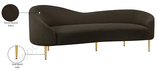 Image of Rosewood Luxury Curved Sofa in Premium Boucle Fabric | Solid Wood Structure | High Density Foam | Sturdy Golden Legs | Comfortable & Stylish Couch for Modern Living Room (Brown, 3 Seater)