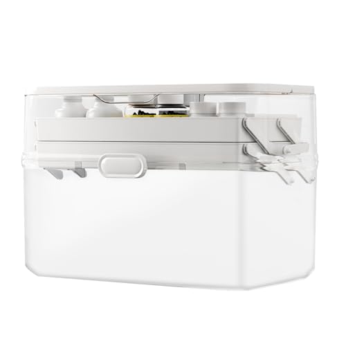 Organizador de medicina doméstica – de almacenamiento transparente de doble capa, multiusos, tamaño familiar, estuche plegable con asa, almacenamiento de medicamentos, cosméticos, aperitivos