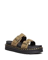 Dr. Martens Unisex Myles Slide Sandal, Savannah Tan Tumbled Nubuck Leather, UK 10/US M11W12