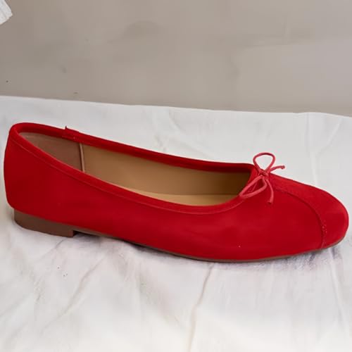 Casual Patchwork-Designed Ballet Flats for Women with Bow Slip-on Low-Cut Genuine Leather Mary Janes Shoes Lightweight & Soft-Surfaced4