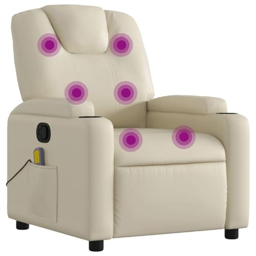 Genérico Sillón reclinable de Masaje Cuero sintético Crema,Mobiliario,Sillas,Sillones,Crema,20.6 kg,372397