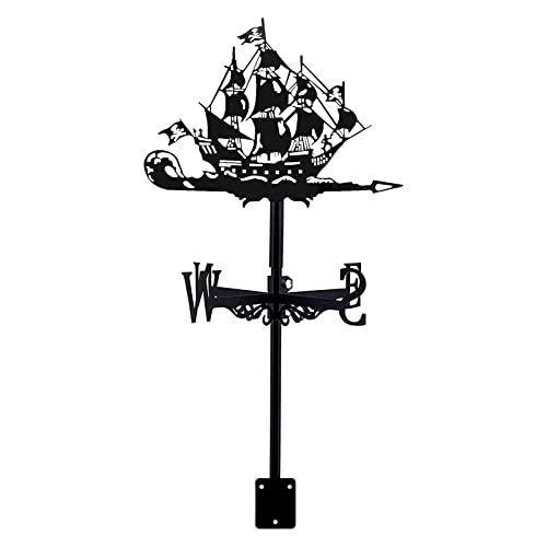 BRLIBESE Metal Pirate Ship Sailing Ship Weathervane Ornament Roof Mount Durable Ornament Wind Vane Direction Indicator Measuring Tool for Garden Stake Yard Farmhouse Decorative