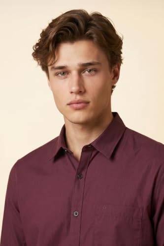Image of Peter England Men's Slim Fit Full Sleeve Casual Shirt in Twill Weave Cotton