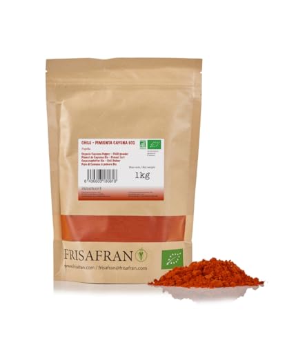 FRISAFRAN | Piment de Cayenne en Poudre Bio 1kg | piments séchés | piquant | piment | Épices | Pepper | aliment naturel | cayenne-frais | poudre & moulu | Poivre | sans additifs | récolter du poivre