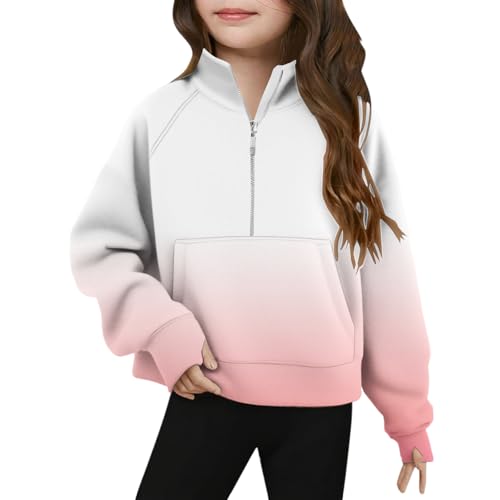 Half Zip Sweatshirt For Girl Winter Long Sleeve Pullover Top Lightweight Fleece Sweatshirts With Pocket 5-14 Years