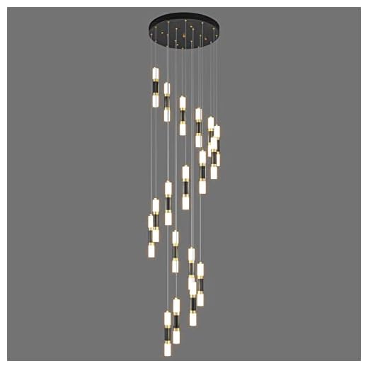 LIANGMH 18-Light Modern Kitchen Island Black Gold Ceiling Pendant Light Dimmable LED 108W Staircase Large Chandelier Lobby Living Room Bedroom Foyer High Ceiling Chandelier