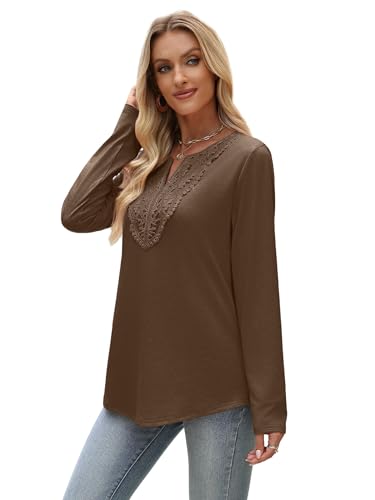 Image of XIEERDUO Boho Tops for Women Blouses Dressy Casual V Neck Long Sleeve Shirts Fall Outfits Trendy Vacation Clothes