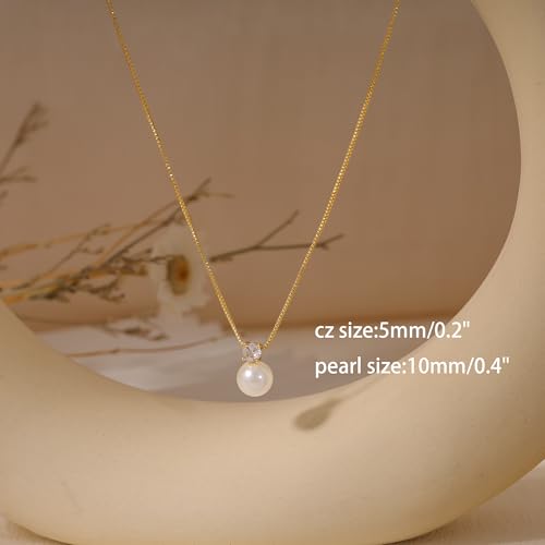 Pearl Necklaces for Women, Dainty Gold Necklace 14K Gold Plated Charm CZ Pearl Pendant Necklace Simple Gold Pearl Choker Necklaces for Women Trendy Wedding Womens Jewelry3
