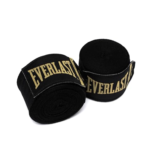 Everlast Elite Handbandagen (457 cm) Schwarze Boxbandagen für Boxhandschuhe, Sparringshandschuhe, MMA & Kickboxen, breiter Daumenring, Klettverschluss-System, – Original Everlast Ausrüstung