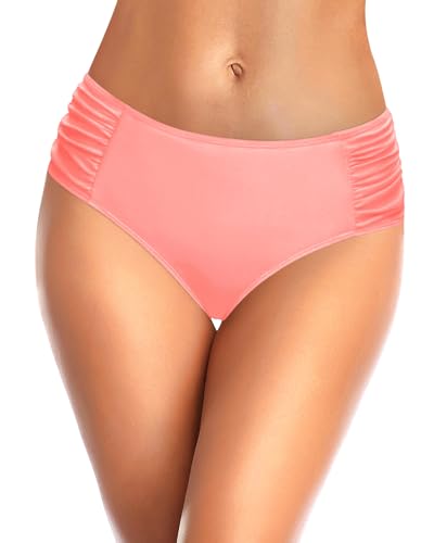 Image of Tempt Me Women Bikini Bottoms Mid Waist Bathing Suit Swimsuit Ruched Swim Bottom