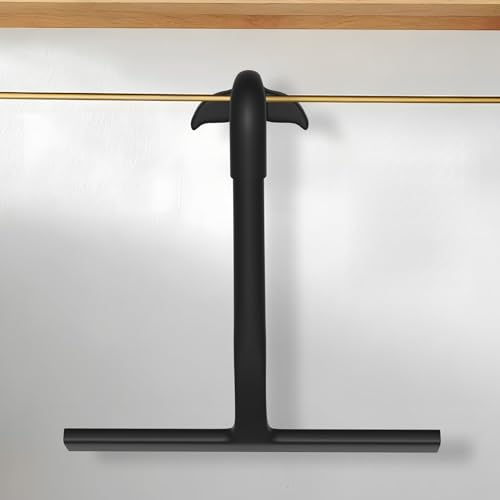 ecooe Silicone Shower Squeegee with Hanger, 8 Inches Shower Glass Cleaner Wiper, Black Window Squeegee Scraper with Stainless Steel Core for Home Bathroom Kitchen Car Glass Doors