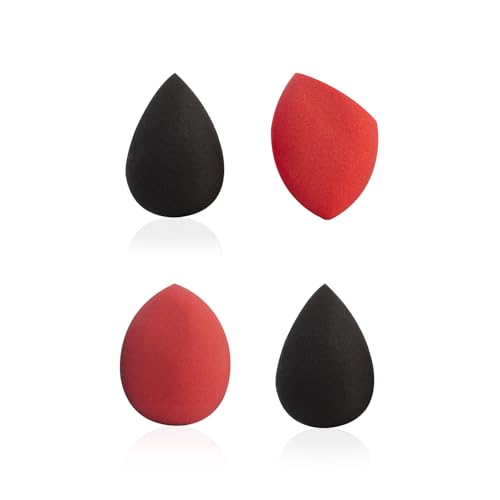 Image of PAC Mini Sponge Set (4 Pc) | Beauty Blender Set, Makeup Sponge | Soft Water Drop, Egg Cut Shape for Foundation, Creams & Powders | For Normal Skin Types - Soft, Reusable & Washable (Black, Red)