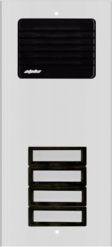 Alpha Communications ES612/04 4-Plastic Button L/S Panel - Aluminum; Requires OH600 Flush Housing or OH600S Surface Housing; Plastic Push Button and Grille; Weather-Resistant Mylar Speaker