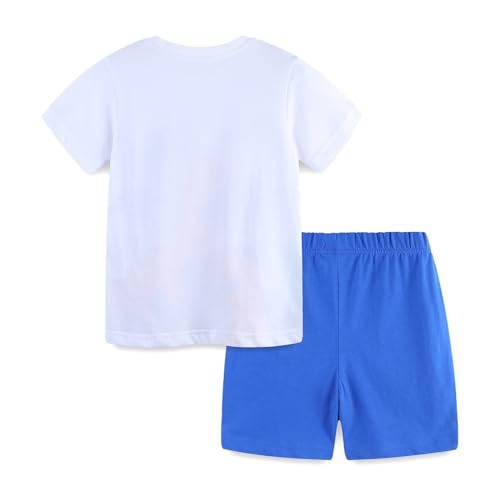 Image of HILEELANG Toddler Boy Summer Short Clothes Sets Cotton Crewneck Tees Shorts Pocket Adjustable Knite Shorts Playwear Sets