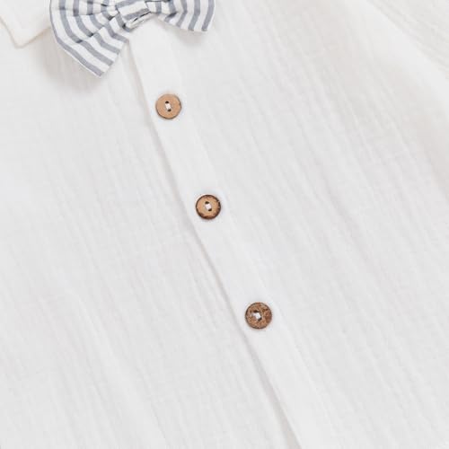Image of VISGOGO Toddler Boy Linen Outfit Baby Boy Fall Winter Clothes Set Button-Down Shirt Tops Cotton Linen Pants 2PCS (Grey-Striped, 0-6 Months)