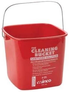 Winco PPL-6R Cubo de limpieza, 6 cuartos de galón, solución desinfectante roja de Winco