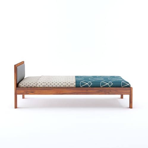 Image of BM WOOD FURNITURE Wooden Single Bed Without Storage | Single Cot Wooden Palang | Space Saving Single Size Bed for Bedroom | Solid Sheesham Wood | Honey Finish