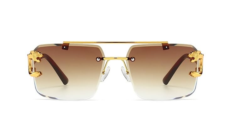 IMSZZ Men Women Retro Luxury Rimless Sunglasses UV Protected Desire Eyewear Vintage Sunglass Stylish Goggles, Brown,Medium