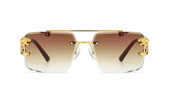 DESEOX Retro Rimless Sunglasses Men Vintage Rectangle Rimless Sunglass Fashion Women Gradient 100% UV400 Protection Sun Glasses Metal Tinted Frameless Square Eyewear