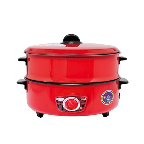Slow Cooker Red Uniform Heating 10-12 Inch Electric Hot Pot & Electric Stir Fry Pan For Home Use, Southeast Asia Style, Red Electric Cooker For Hotpot, Stir Fry, And Boiling