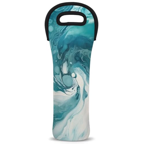 Neoprene Wine Tote Carrier Bag for Wine,Water, Champagne, Beer, Baby Bottles 15.6 x 5.1 Inches, Protective Wine Bag,Green Marble Watercolor