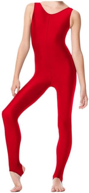 Tuta da ragazza in nylon lucido senza maniche con staffa, body completo, vestibilità comoda, perfetta per danza, balletto, ginnastica