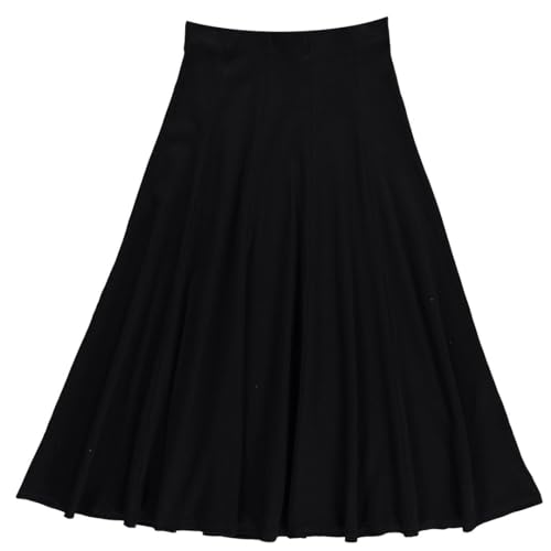 Women’s Panel Midi Length Skirt- Ribbed Cotton Elastic Waist Office Pleated Skirt