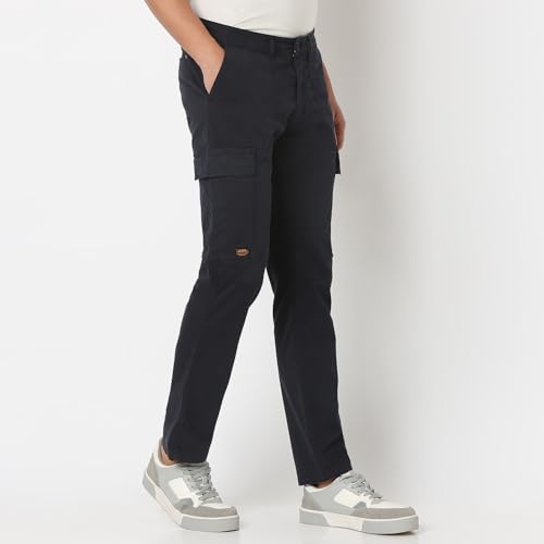 Image of Spykar Men's Regular Fit Mid Rise Pants