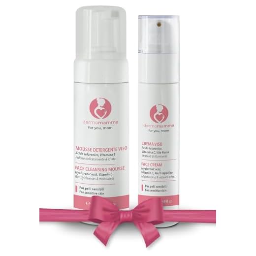 DERMOMAMMA Duo Viso,Mousse Detergente Delicata e Crema con Acido Ialuronico e Vitamina C, Viso Pulito e Morbido, Luminoso e Idratato,Indicati in Gravidanza e Allattamento, Per Pelli Sensibili