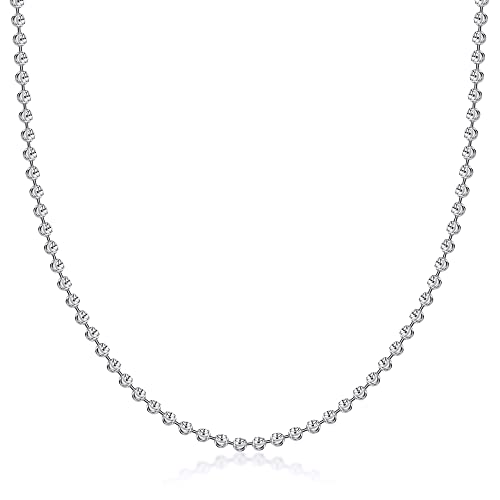 Pori Jewelers 925 Sterling Silver 3Mm, 4Mm, 5Mm Moon Cut Bead Chain Necklace - Made In Italy - Yellow, Silver, Rose (20, 3Mm, Silver) #TOP29