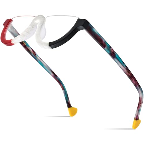 Image of HEPIDEM Matte Multicolor Acetate Glasses Frame Women,Semi Rimless Round Optical Eyeglasses