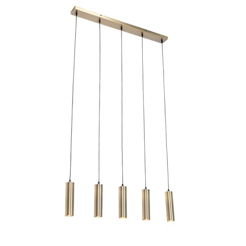 Qazqa Esstisch Modern Pendelleuchte, Pendellampe - Jeana - Bronze, 5-flammig, 80cm, Ideal als Esszimmerlampe, Flur, Küche lampe, Wohnzimmerlampe und Schlafzimmerlampe