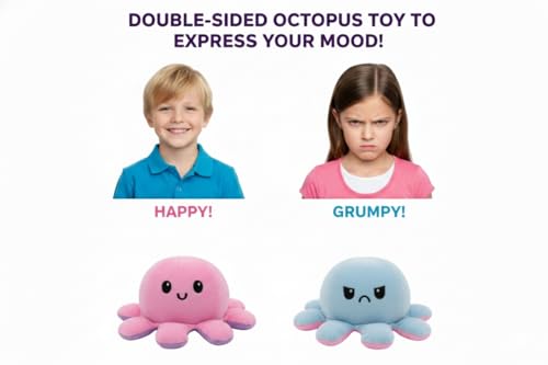 Image of Octopus Reversible Plushie Toy, Gift for Birthdays & Special Occasions Girls and Adults, Gift for Girlfriend, Mood Expression Soft Toy(18cm) (Pink-Blue)