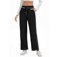 adorence Pantaloni Tuta Donna Larghi Sportivi Comodi, Jogging Donna Casual con Tasche, Vita Alta Regolabile con Coulisse - Nero M