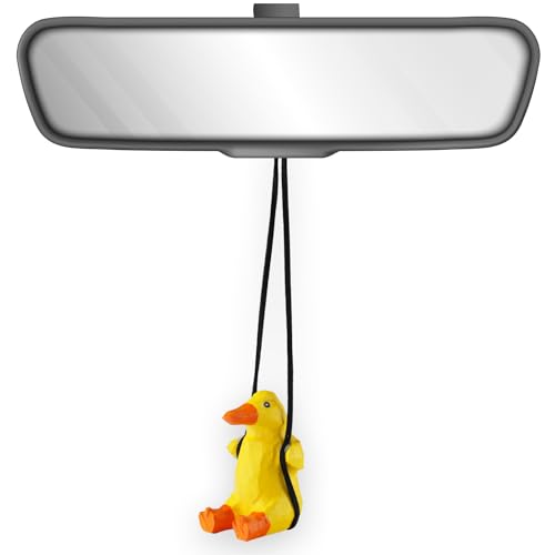 VIPbuy 100% hecho a mano en madera balanceante de pato amarillo ornamento para colgar - Linda figura de pato tallada y pintada a mano en madera, espejo retrovisor para colgar, accesorios