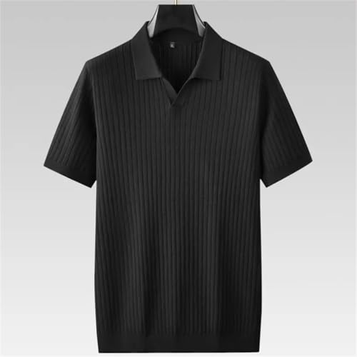 Men’S Polyester Short Sleeve Lapel Pullover Sweater Thick Knit Vintage Casual Button Jumper Top4