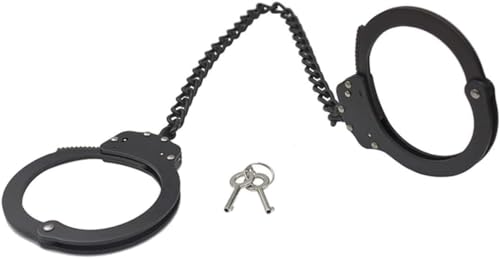 Yoghourds Metal Long Handcuffs - Sturdy Durable Double Lock Steel LegCuffs, Police Professional Heavy Duty Ankle Handcuffs with 2 Keys & Holster (Black)