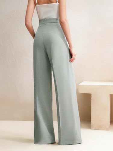 Image of KOTTY Women's High Waist Wide Leg Trousers | Solid Relaxed Fit Pants for Office, Casual Soft Flowing Polyester Blend Pants for Women