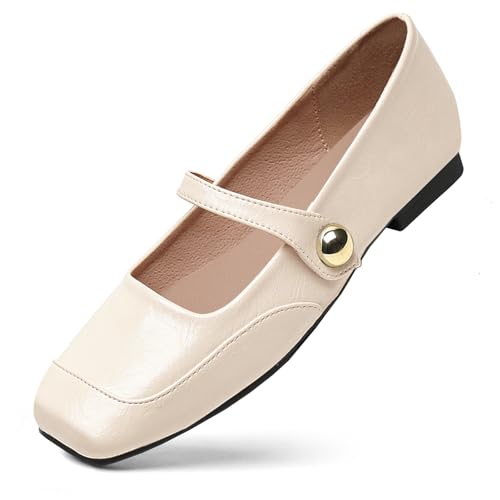 FRTROIN Mary Jane Dress Shoes for Women 2025 Comfortable Casual Work Square Toe Ballet Flats