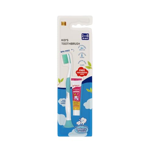 Image of Kids Toothbrush Blue for 2-6 Years with FREE Toothpaste | Soft Bristles | Gentle Gum Care | Easy Grip Handle | Daily Kids Oral Hygiene Combo