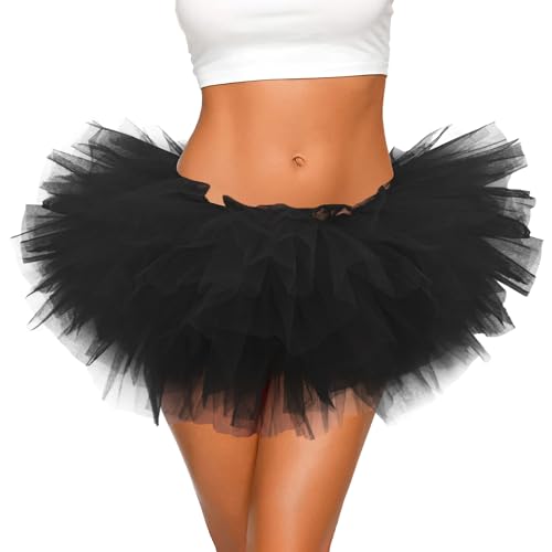 Tutu for Women Adults - 5-Layer Tulle Skirts 80s Outfit for Women - Puffy Adult Tutus - Halloween Costumes Skirt - Black Tutu - Witch Skirt - Black Swan Costume