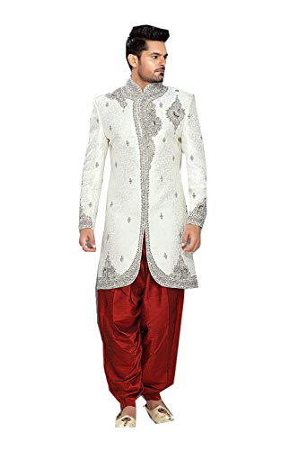 Indian Designer Partywear Traditional Ethnic White Mens Wear Sherwani.