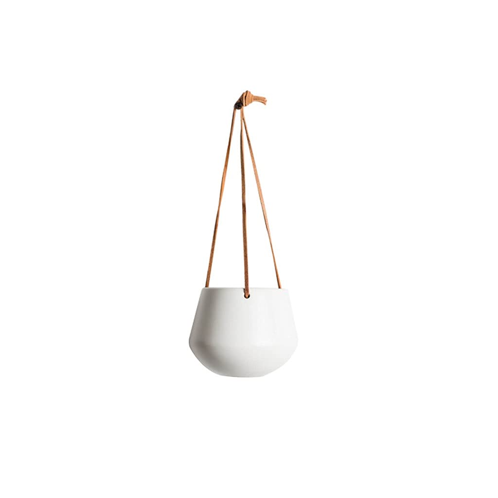 Pots de Fleurs à Suspendre Planteur Suspendu en céramique Pot de Plante de Fleur avec Cintre de Corde pour Les Herbes de cacta succulentes intérieures Jardiniere Suspendue (Color : White)