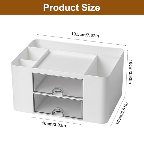 Organizador de Escritorio con 5 Compartimentos y 2 Cajón, Multifuncional Plástico Organizadors Escritorio Desk, Organizador de Escritorio Creativo y Simple para Hogar, Oficina y Escuela(Blanco) - imagen 2