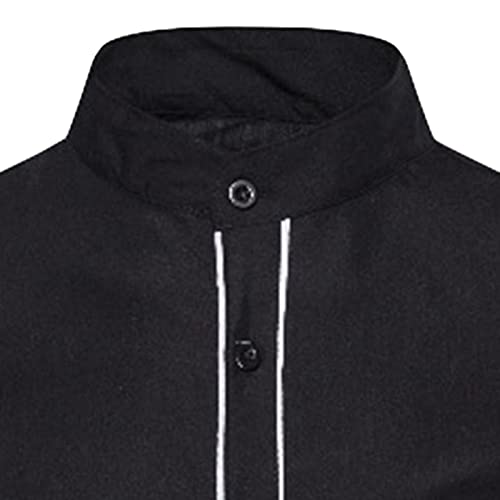 Men's Fashion Solid Color Patched Long-Sleeved Shirt Regular Fit Collarless Shirt Casual Classic Dress Shirt4