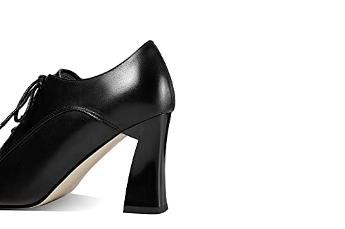 TinaCus Women's Genuine Leather Handmade Pointed Toe Spool Heel Lace Up Modern Oxford Pumps3