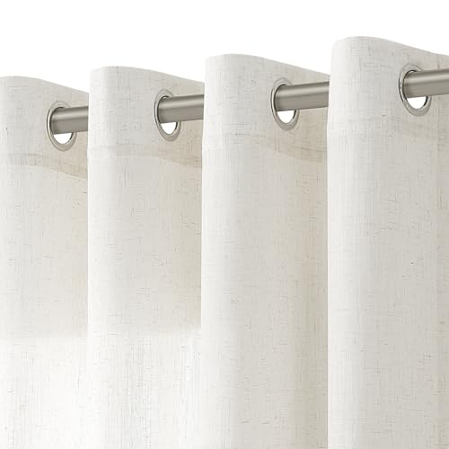 Image of Nanspring Cream Linen Curtains 102 Inches for Living Room 2 Panels Set Light Filtering Privacy Semi Sheer Extra Long Drapes Modern Elegant Cotton Textured Grommet Gauze Window Sheer Curtain 52x102