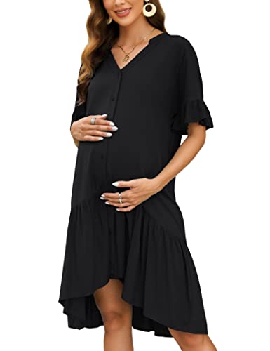 Clearlove Damen V-Ausschnitt Umstandskleider Sommer Schwangerschaftskleid...