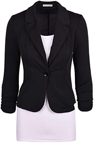 Auliné Collection Women's Casual Work Solid Color Knit Blazer Black 2X